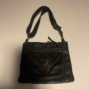 Women’s Leather Fossil shoulder strap square messenger bag black purse